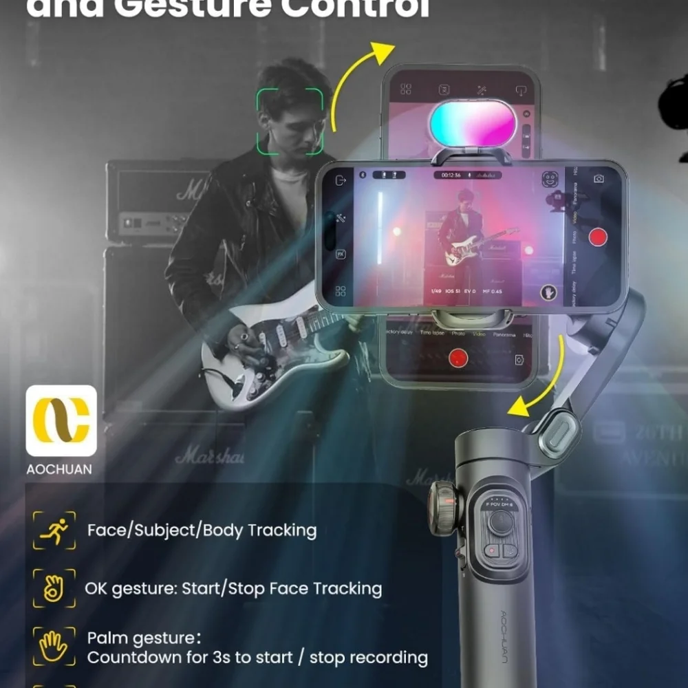 Smartphone Gimbal Stabilizer for iPhone 15 Pro Max Android Phone with Extension